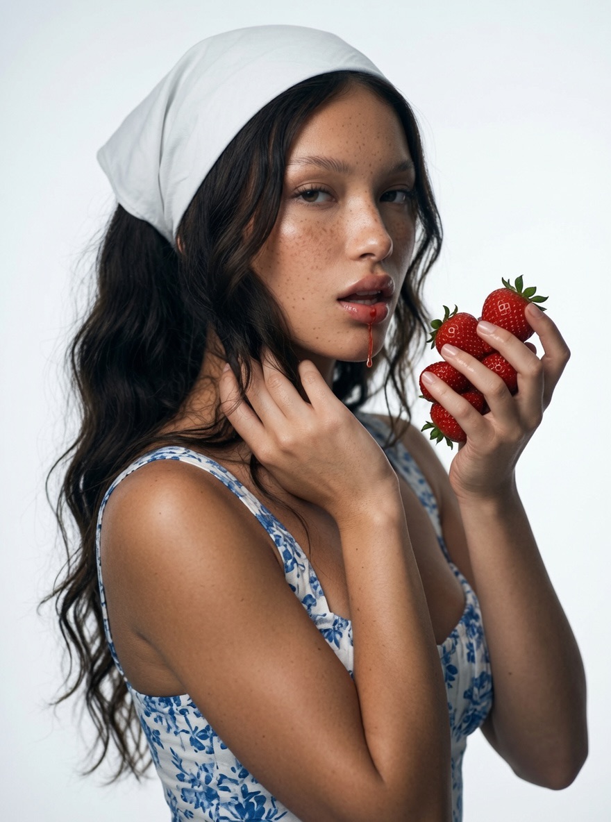 Cinematic Strawberry Fashion Editorial Portrait output 2