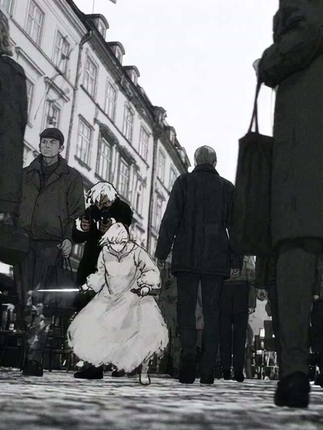Hand-Drawn Manga Character in a Live-Action Urban Action Scene