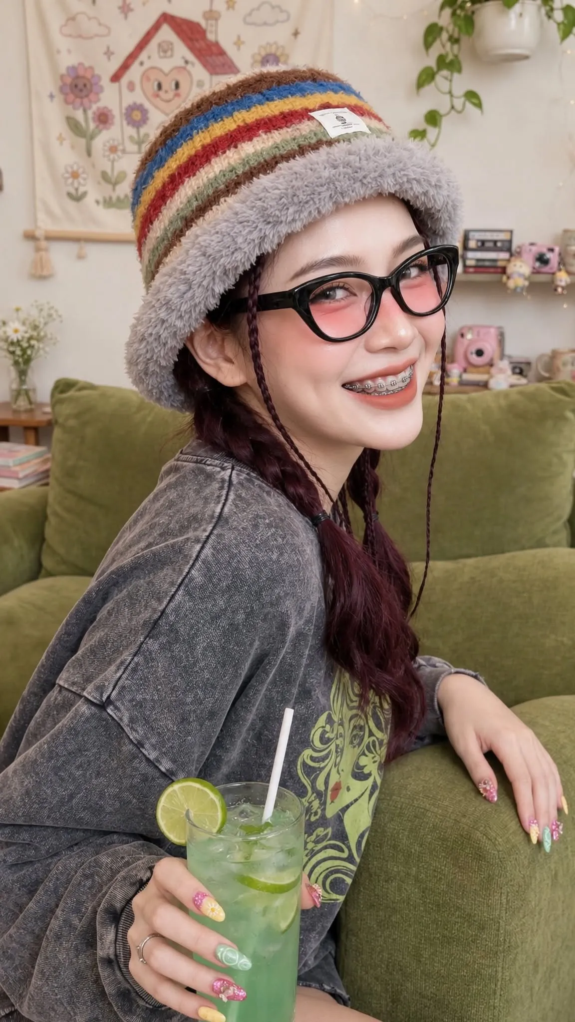 Playful Harajuku-Casual Portrait with a Fuzzy Bucket Hat output 6