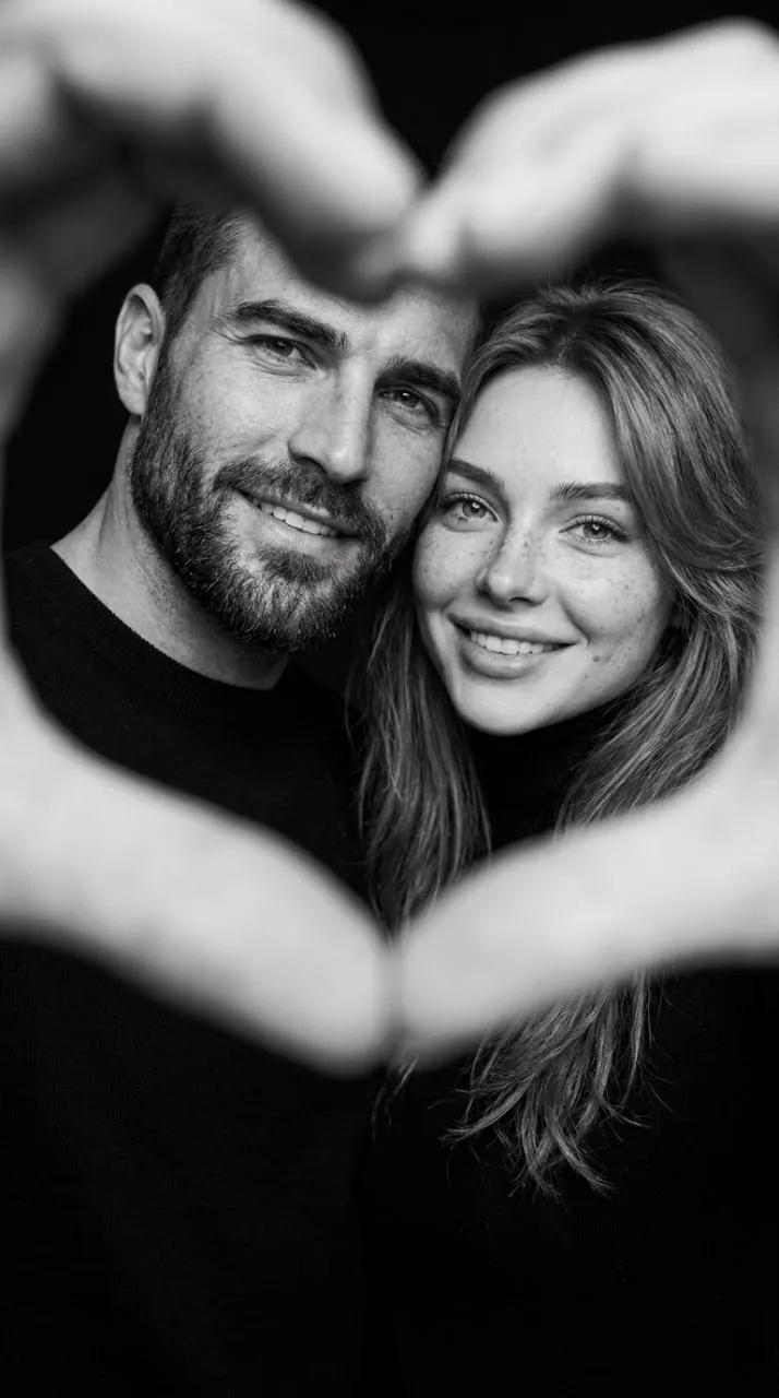 Black-and-White Couple Portrait Framed by a Heart output 2