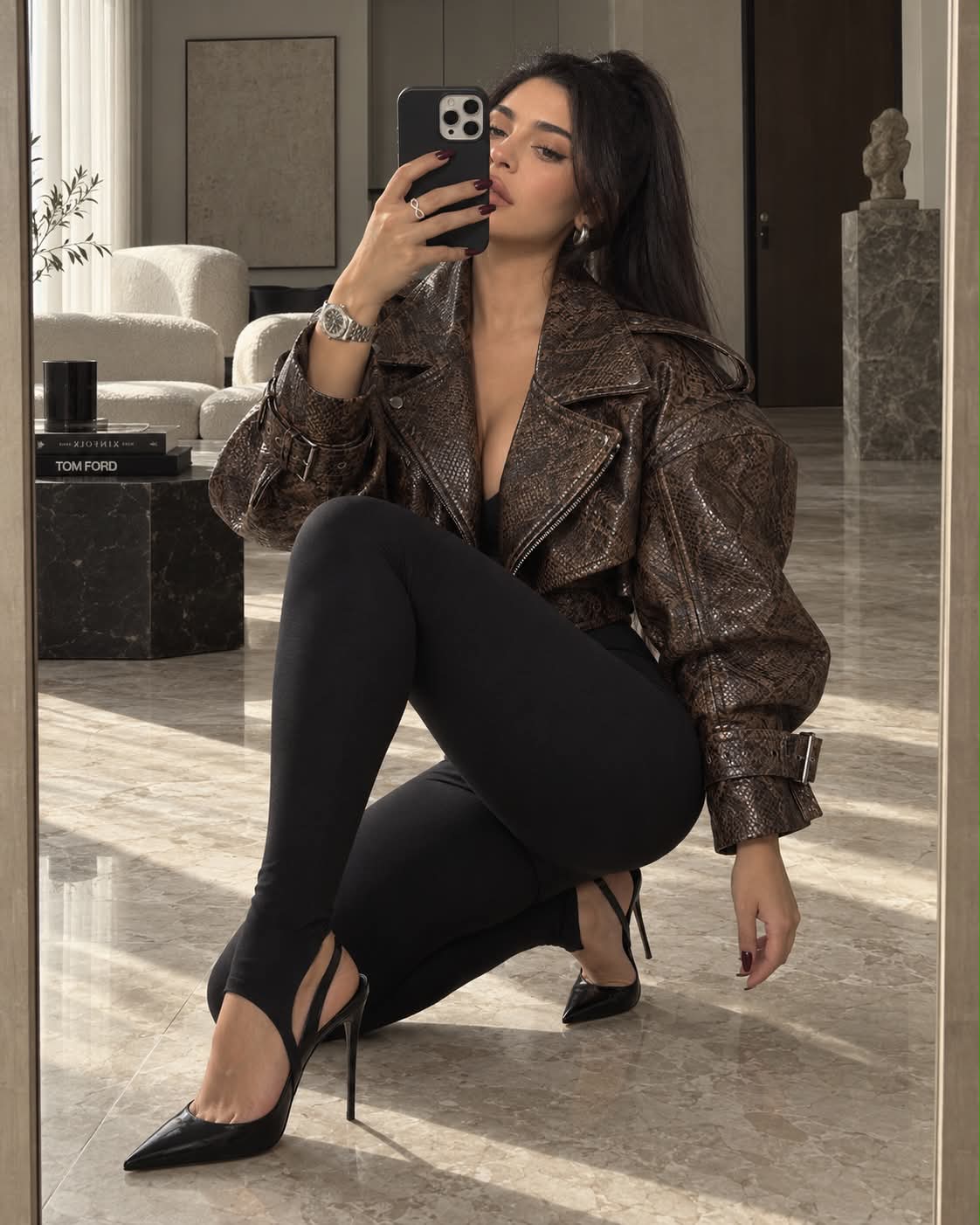 Quiet Luxury Mirror Selfie in a Sculptural Jacket output 1