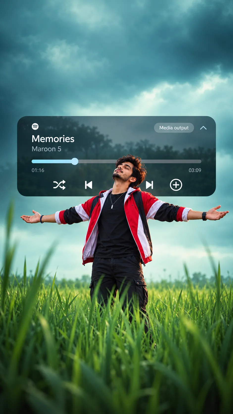 Cinematic Field Portrait with Floating Music Player