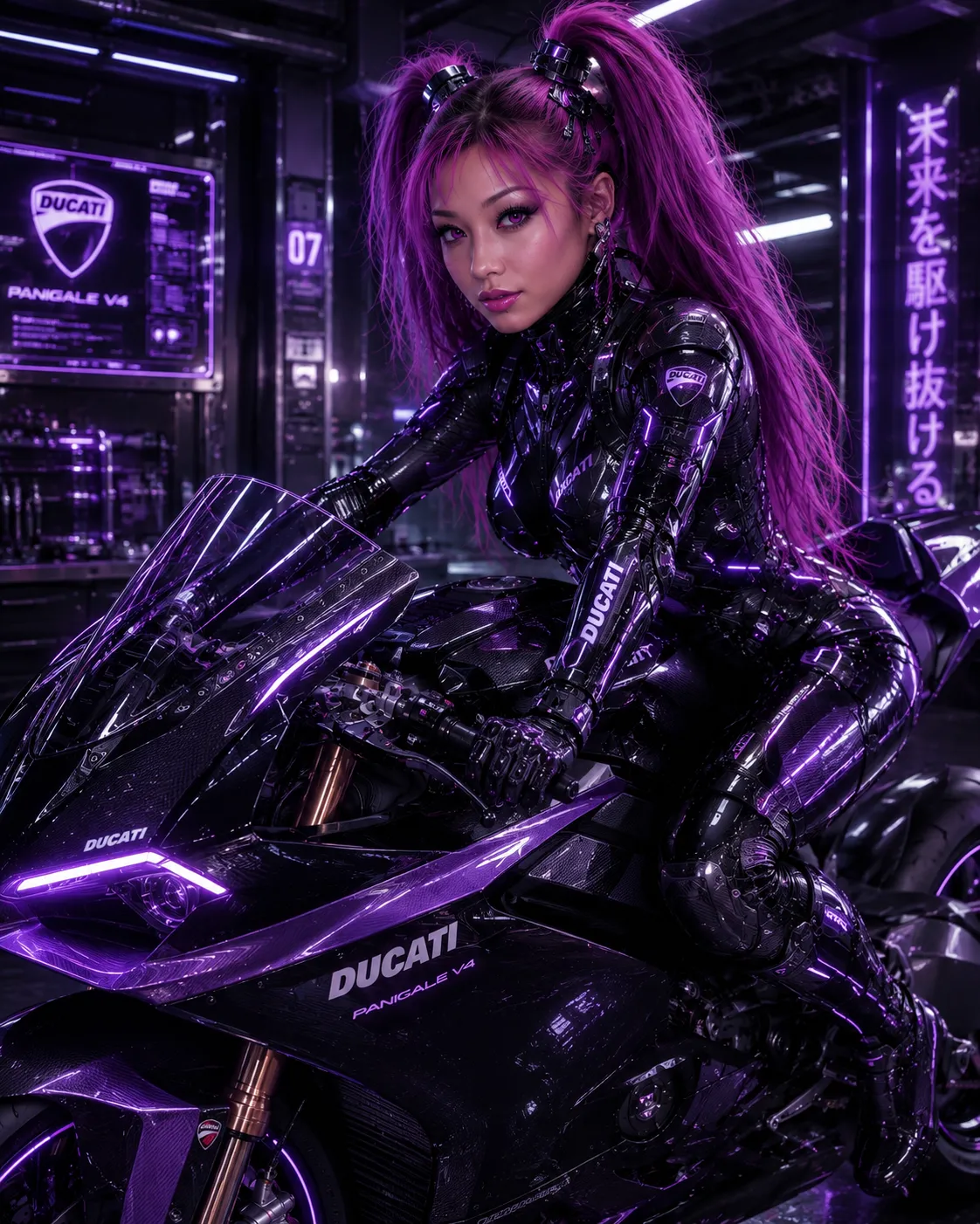 Cyberpunk Ducati Motorcycle Editorial Portrait