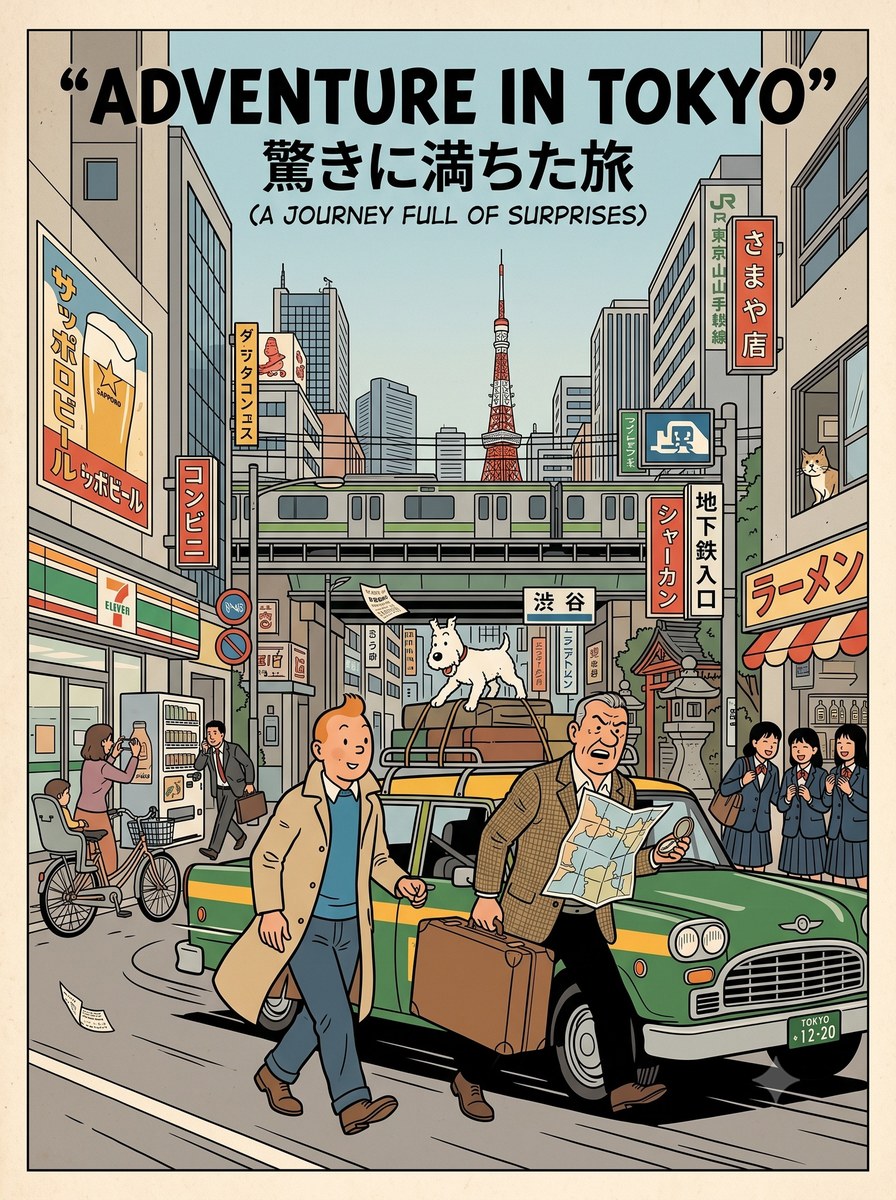 Tintin-Inspired Travel Adventure Comic Illustration output 2