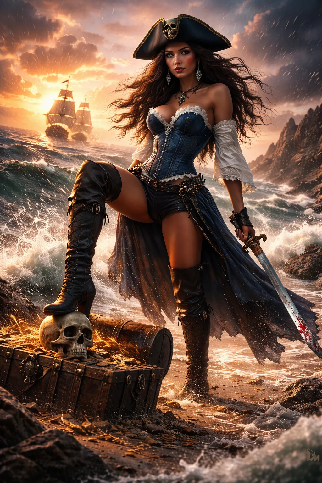Cinematic Pirate Queen on a Golden-Hour Shoreline output 1