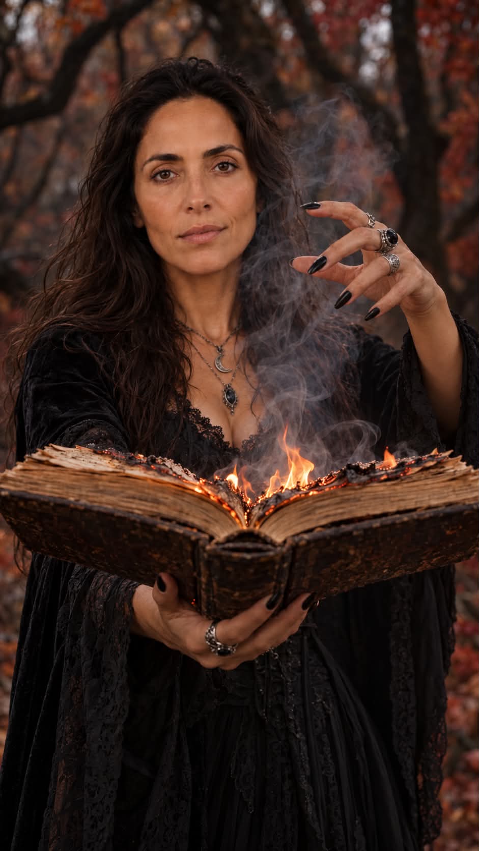 Cinematic Gothic Witch with a Burning Book output 3