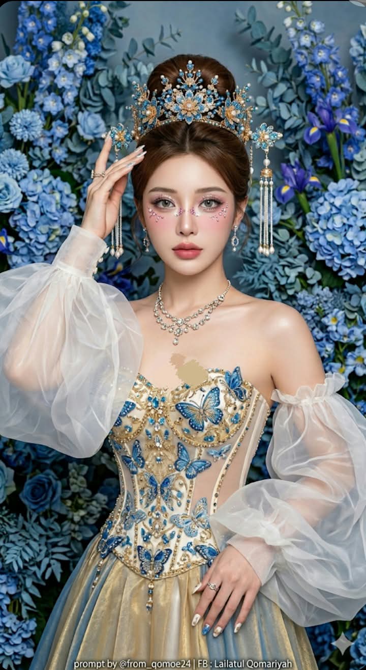 Blueming: Blue Floral Chinese Couture Portrait