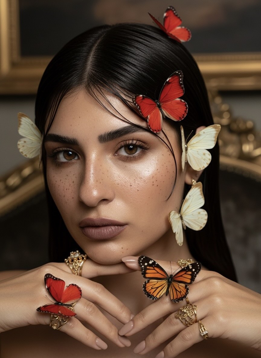 Dramatic Wet-Look Butterfly Portrait output 1
