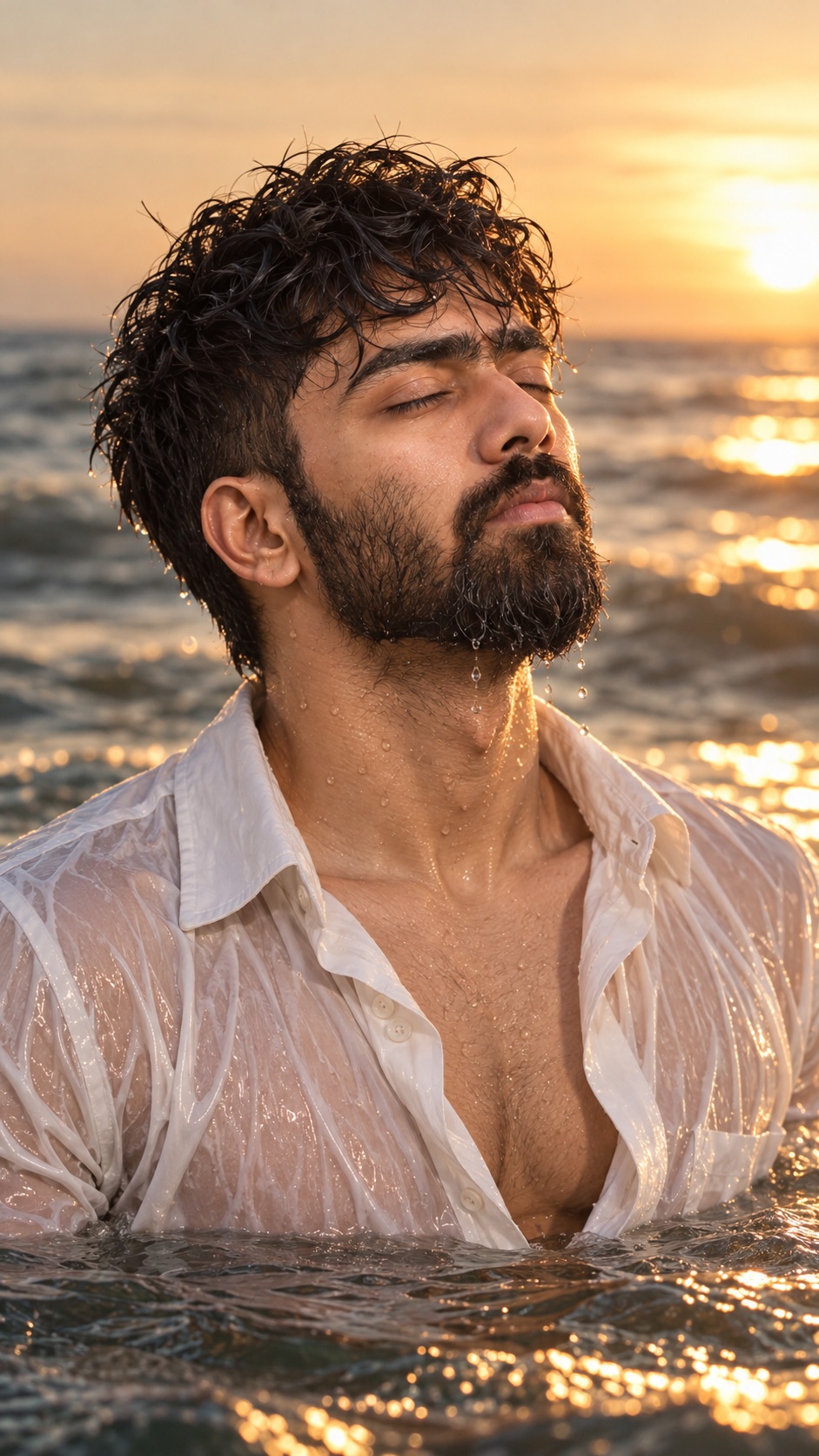 Golden-Hour Portrait of a Man in the Sea