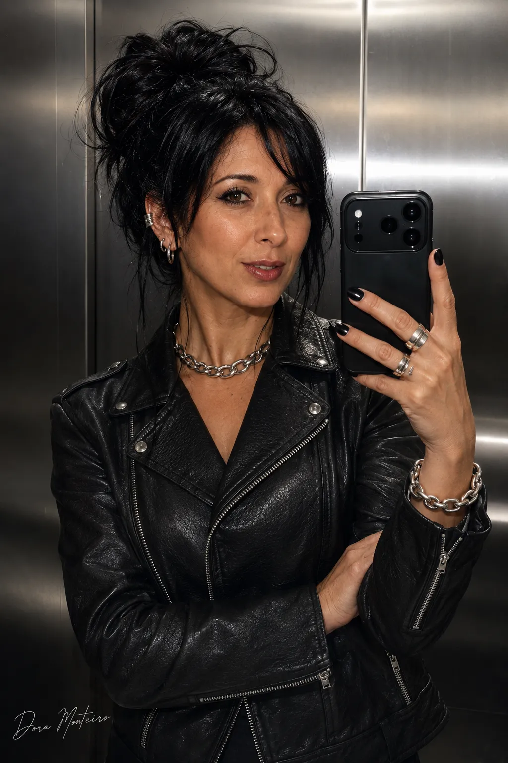 Leather-Jacket Elevator Mirror Portrait output 1