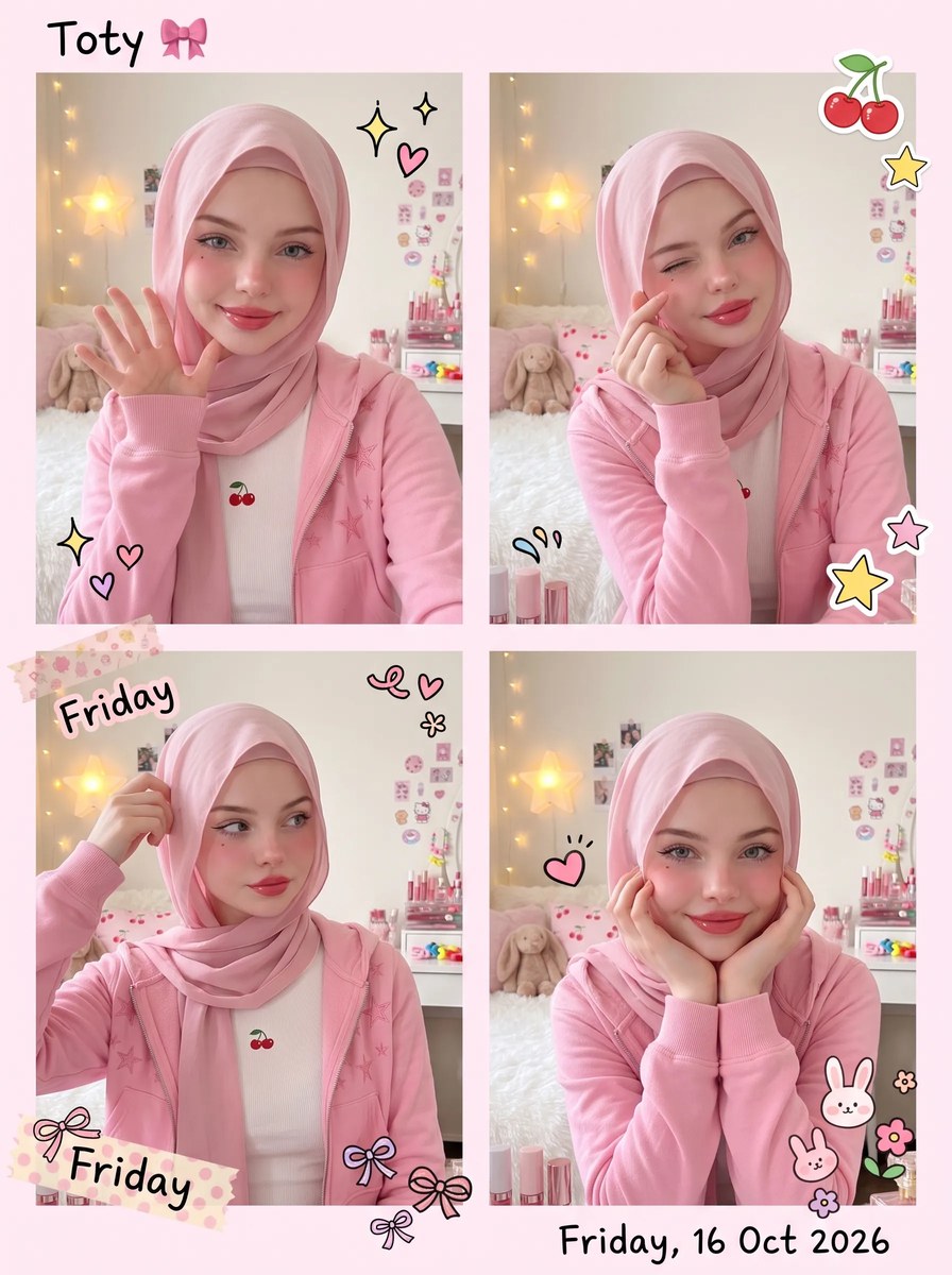 Pink Hijab Bedroom Mirror Selfie output 12