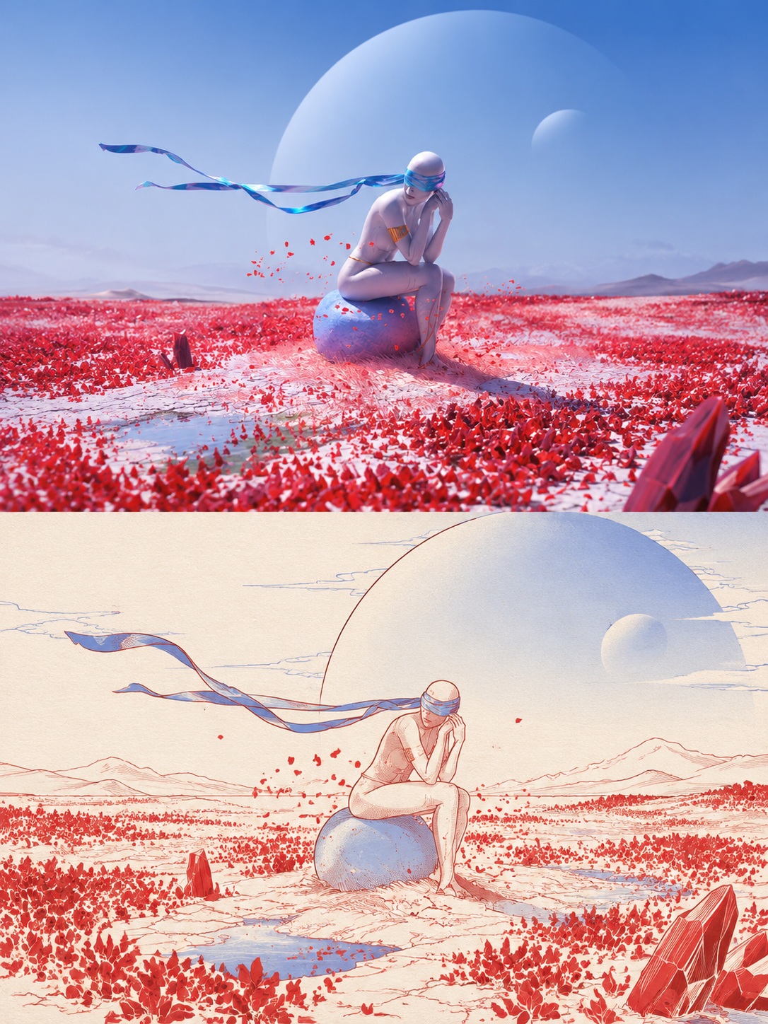 Original Photo and Eastern Line-Art Split Image output 2