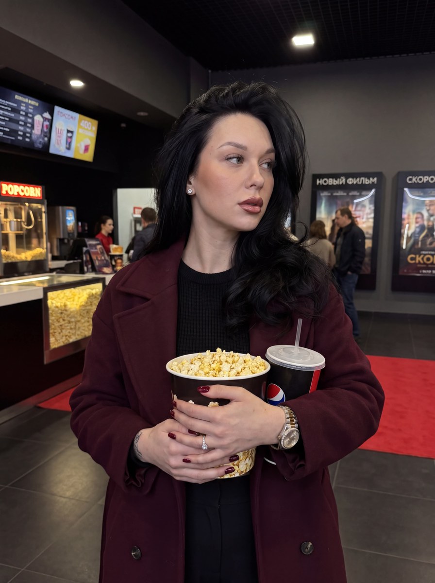 Candid Cinema-Lobby Portrait with Popcorn