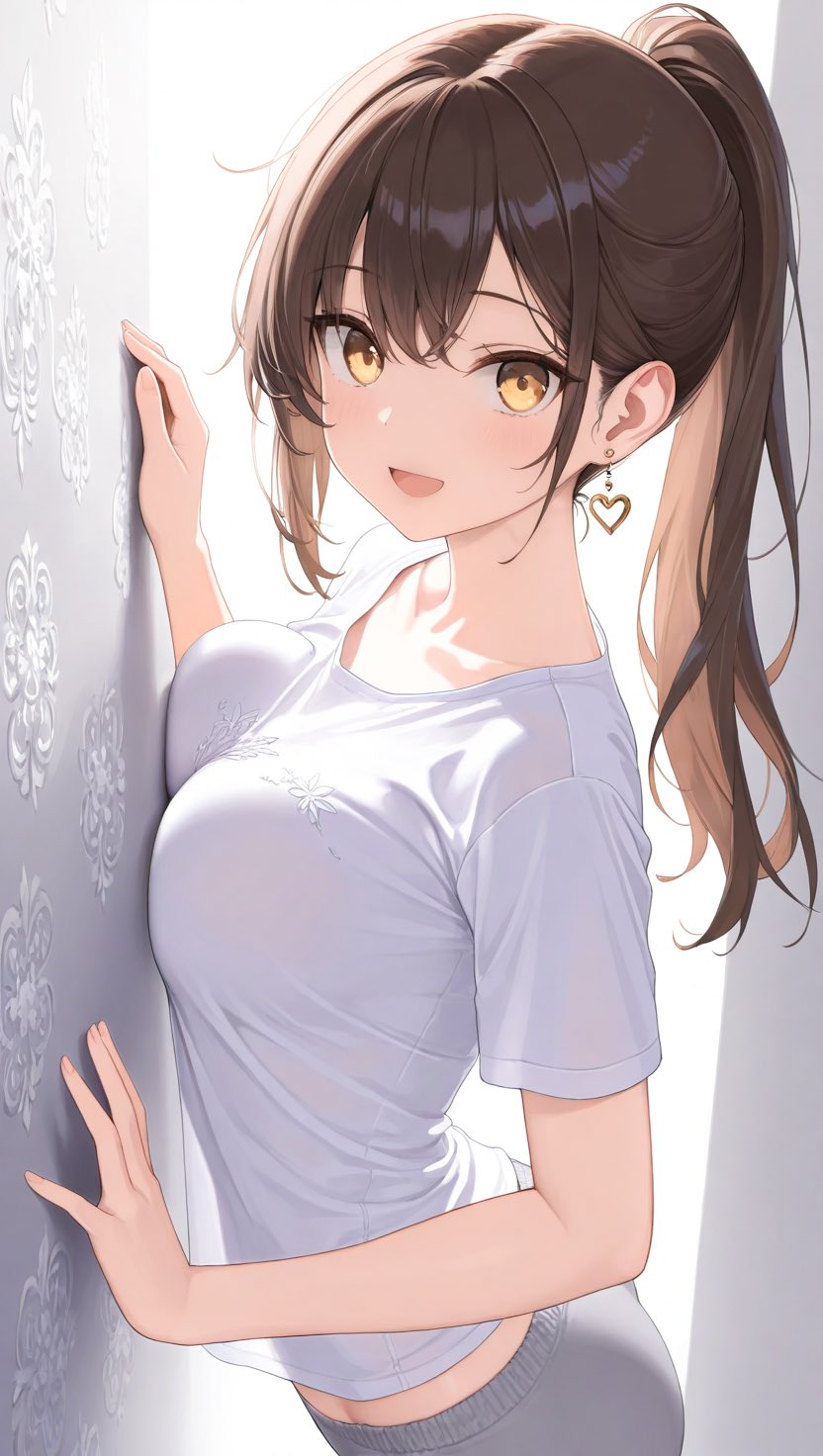 Anime Girl Leaning Against a Floral Wall