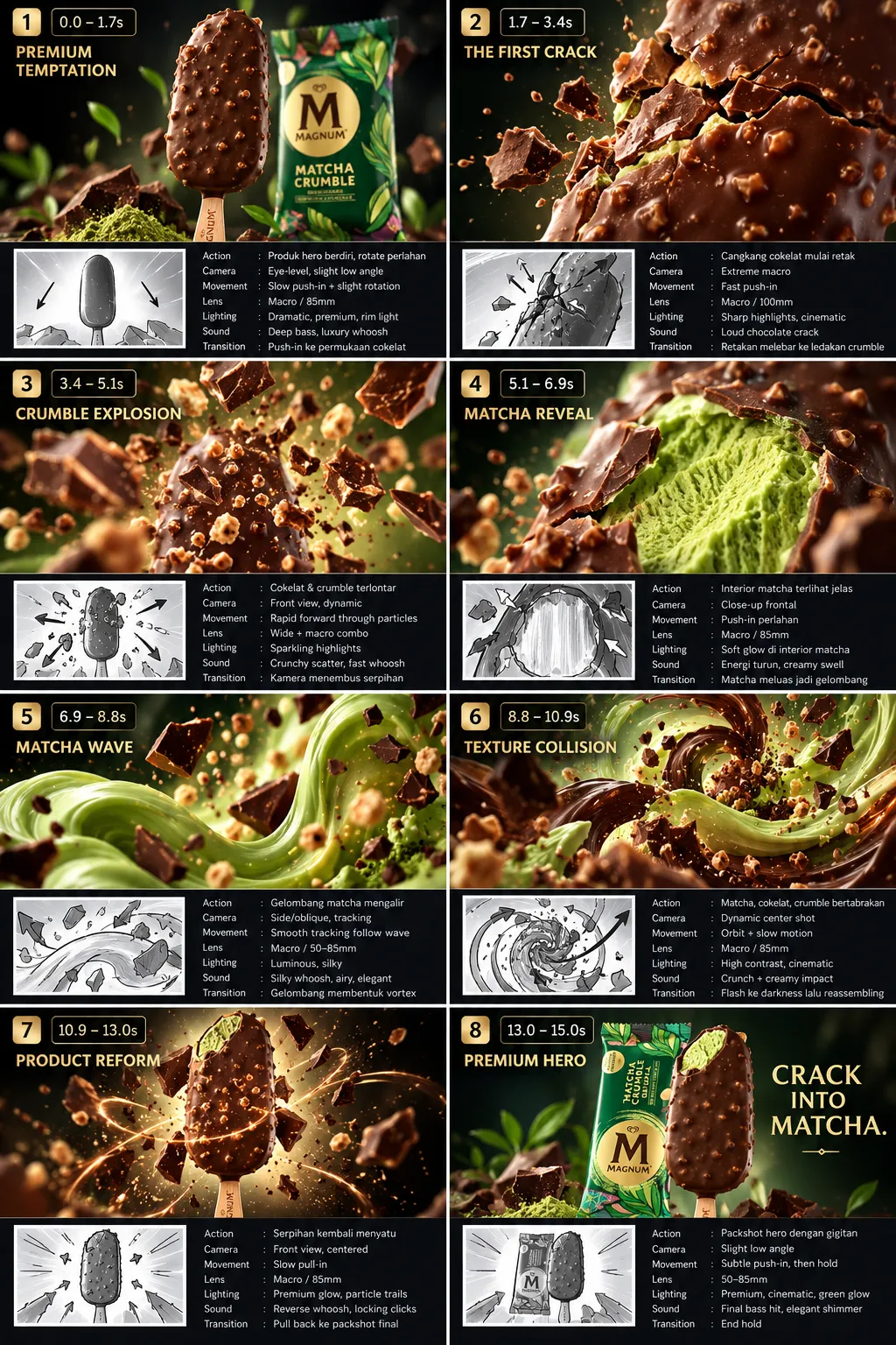 Magnum Matcha Crumble Commercial Storyboard