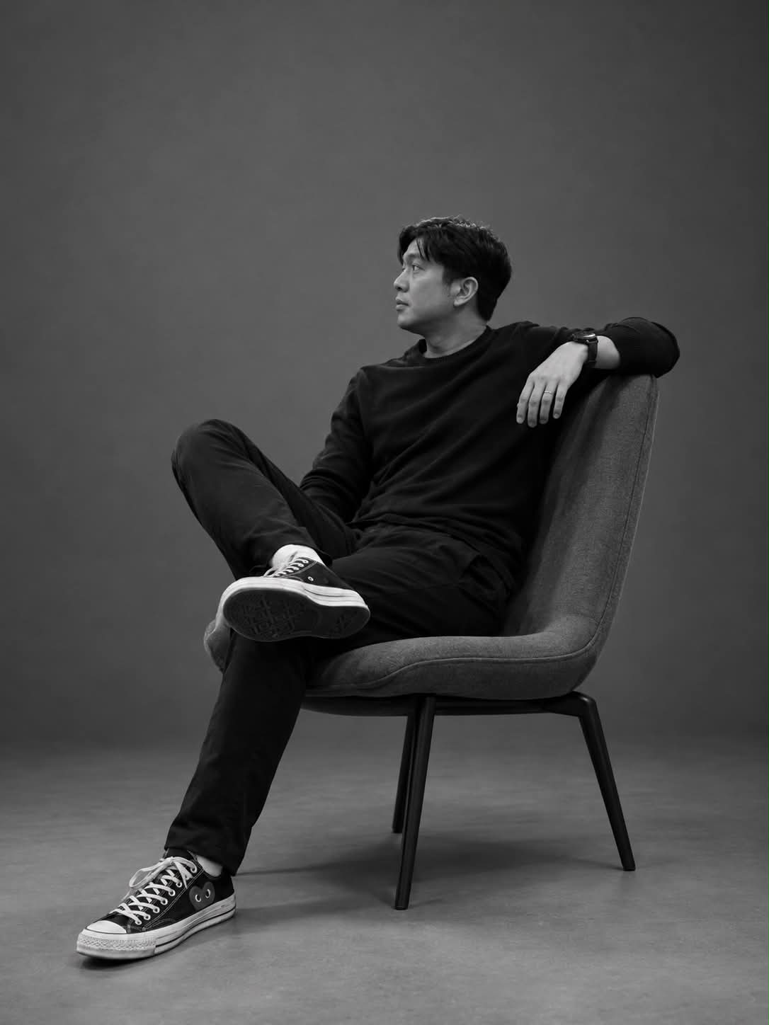 Dramatic Black-and-White Fitness Studio Portrait