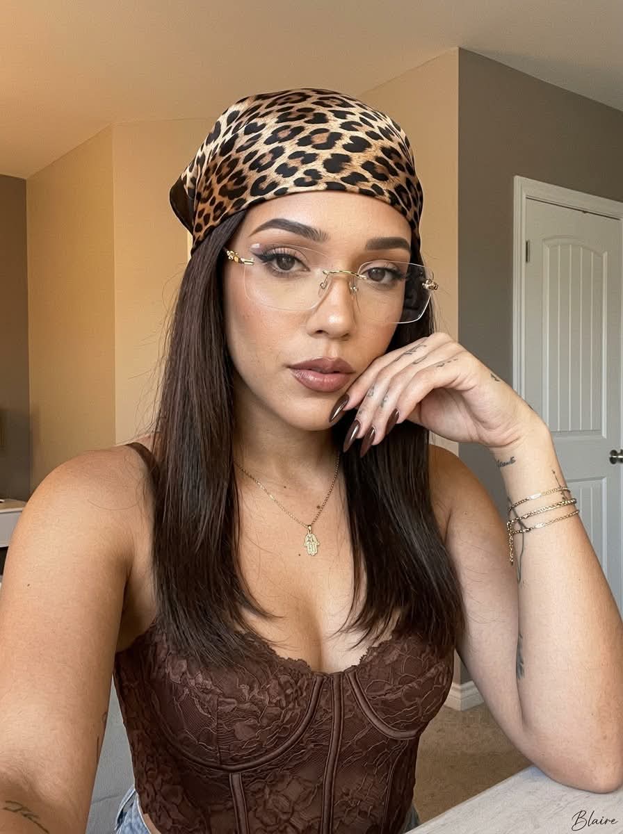 Warm-Toned Leopard-Scarf Smartphone Portrait