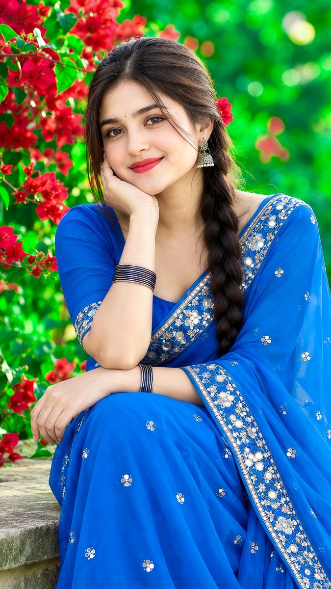 Young Indian Woman in a Blue Saree output 1