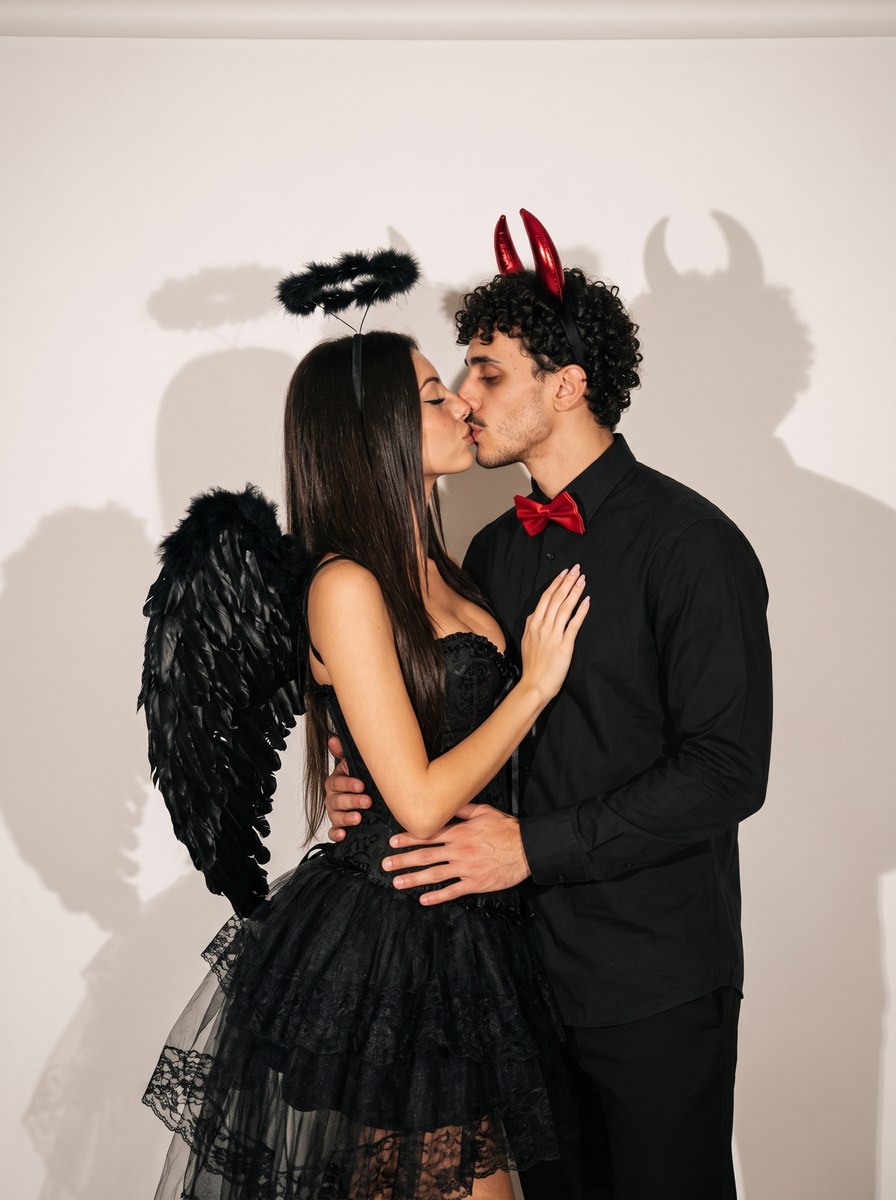 Angel and Demon Halloween Couple Photo