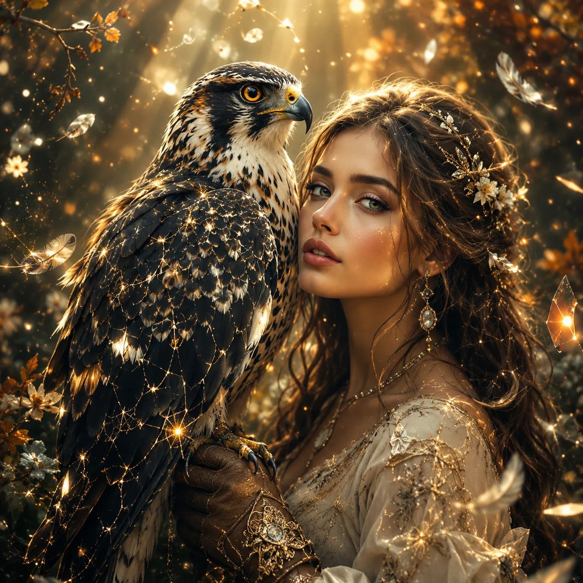 Woodland Queen and Falcon Fantasy Portrait output 1