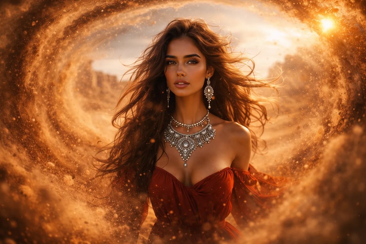 Cinematic Desert Portrait with a Sand Vortex