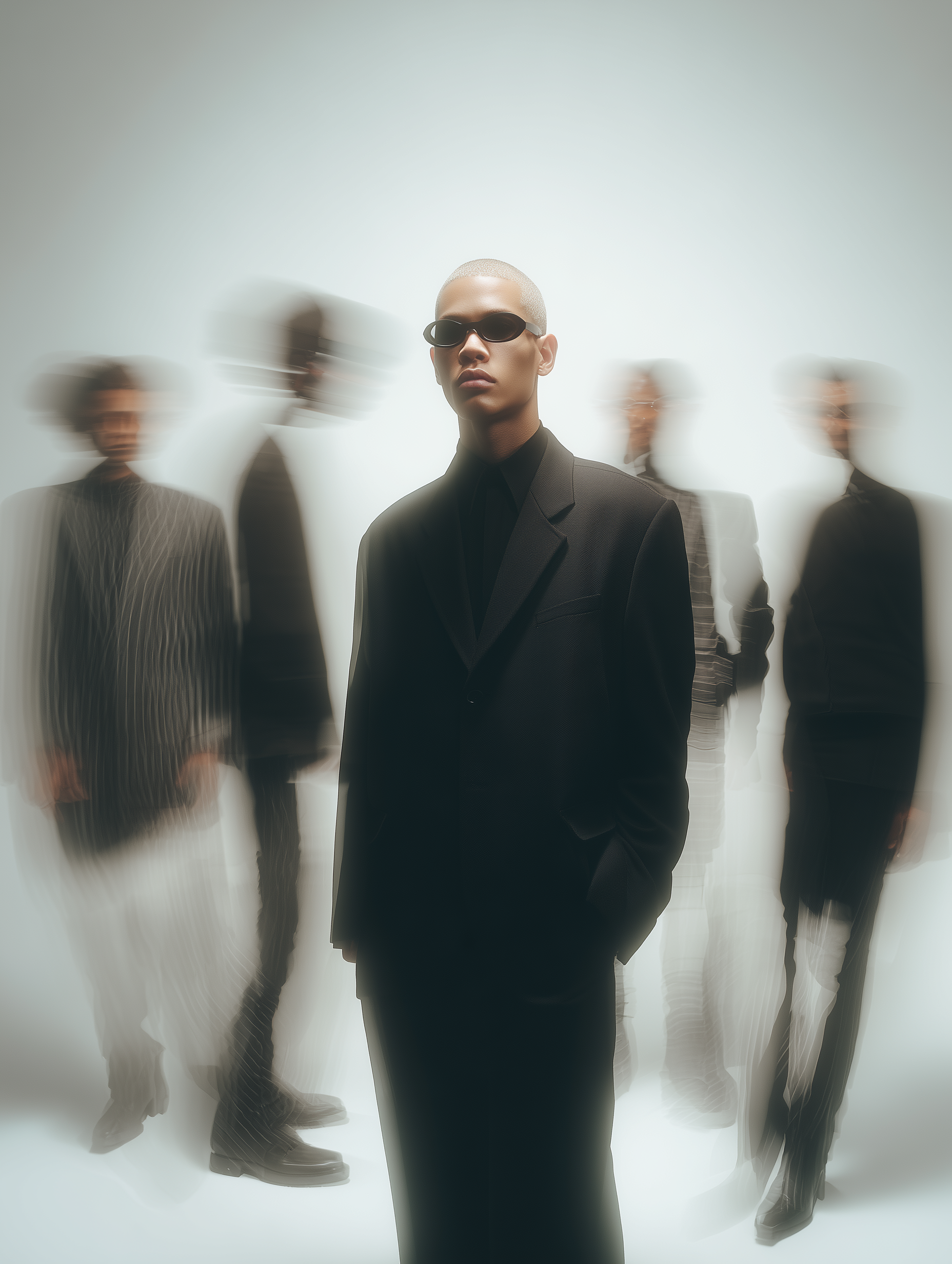 Luxury Fashion Editorial Portrait of a Still Young Man in a Moving Crowd