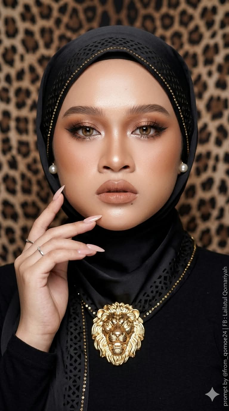Femme Fatale Hijab Portrait with Latte-Douyin Glam