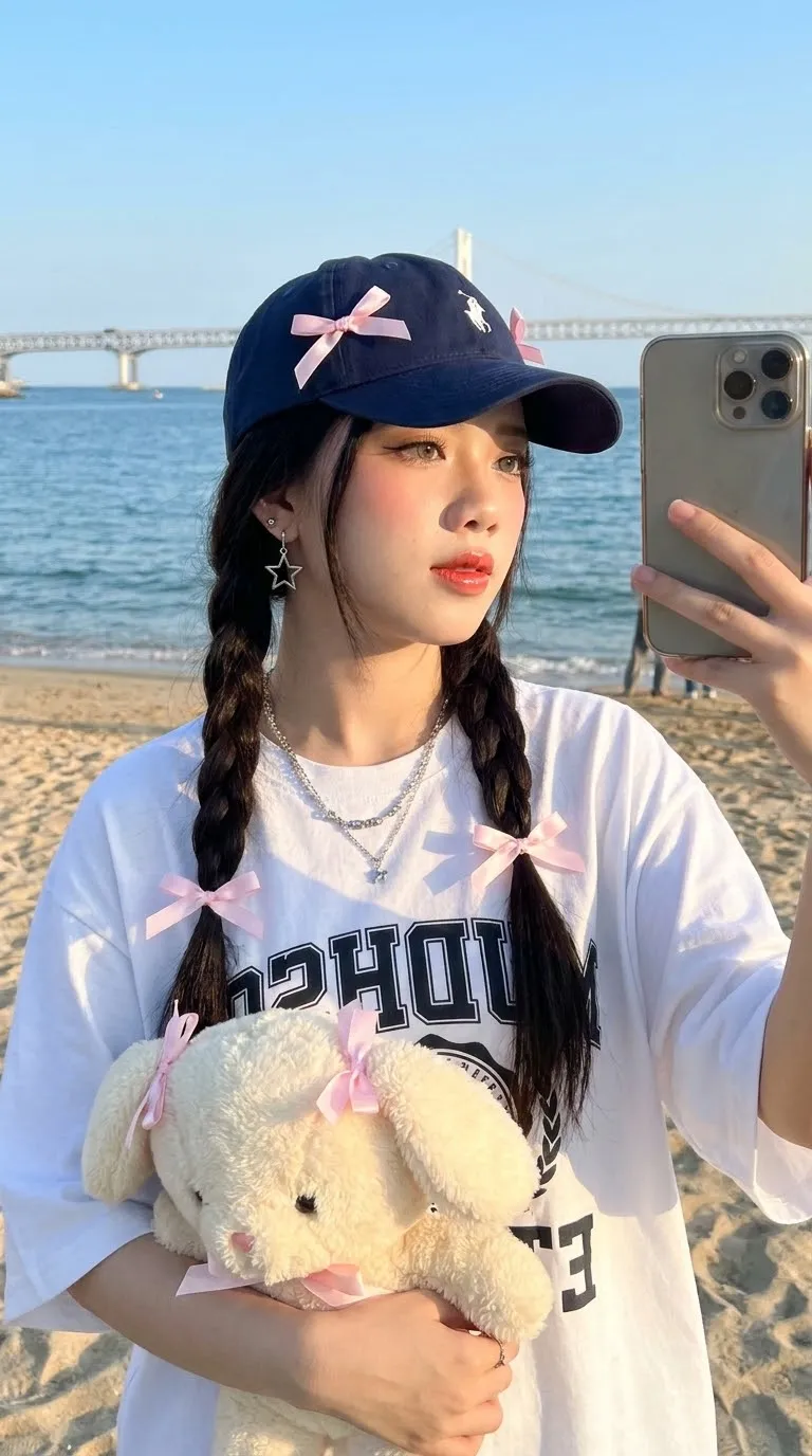 Korean Beach Girl Y2K Coquette Selfie output 2
