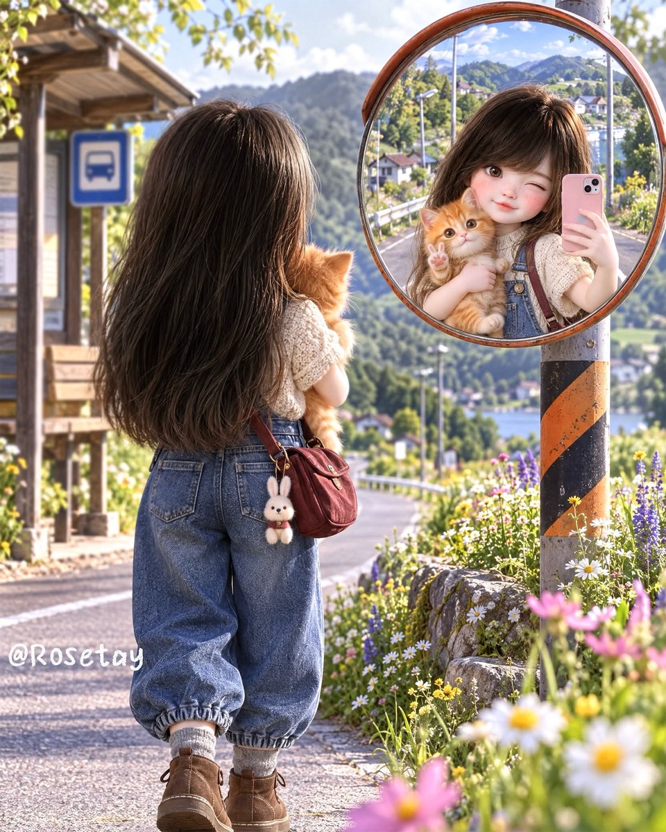 Country Roadside Selfie in a Traffic Mirror