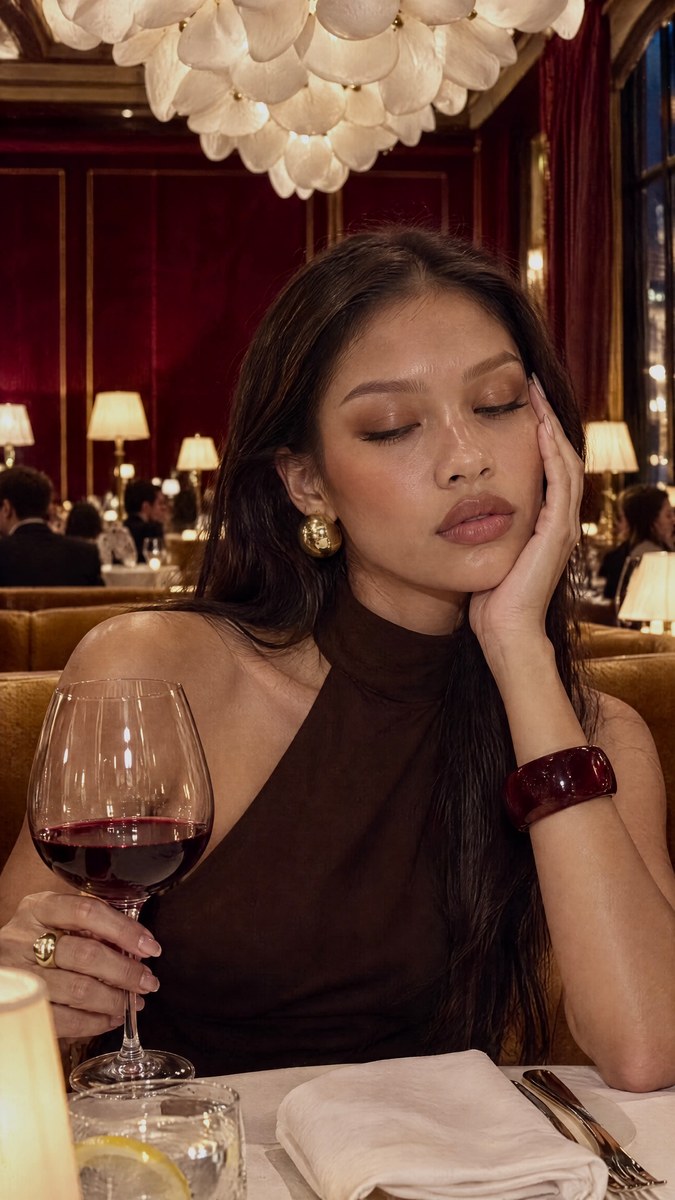 Warm Fine-Dining Portrait with Red Wine
