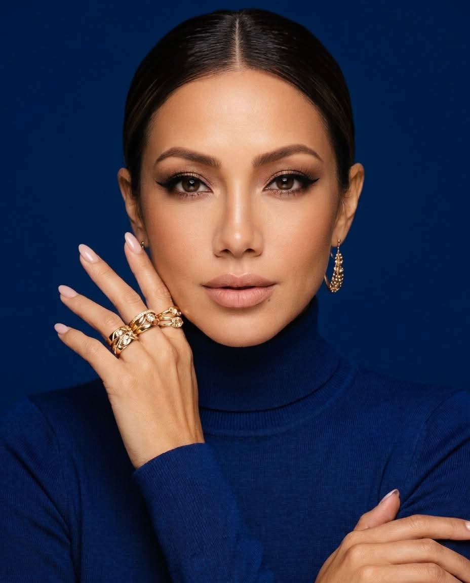 Navy Editorial Beauty Portrait with Gold Rings