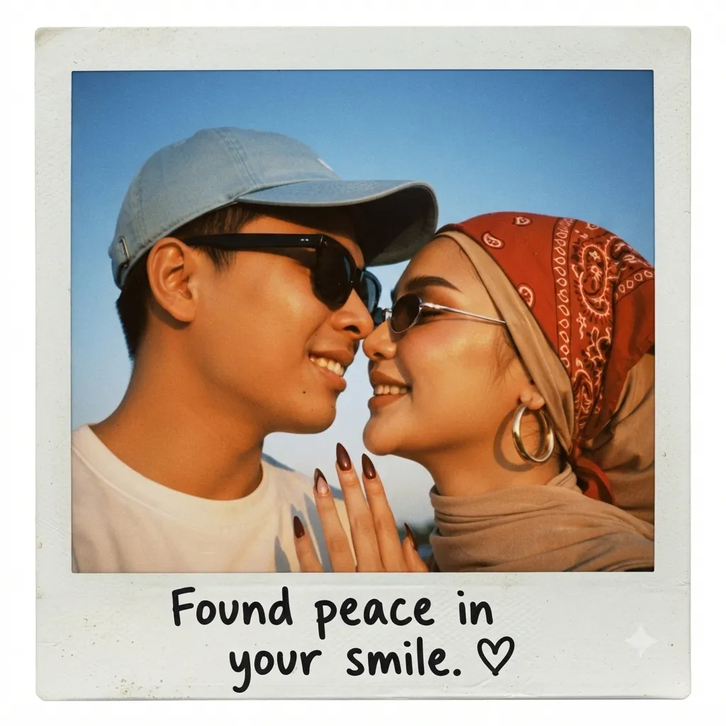 Golden-Hour Couple Selfie in a Vintage Polaroid Frame output 8
