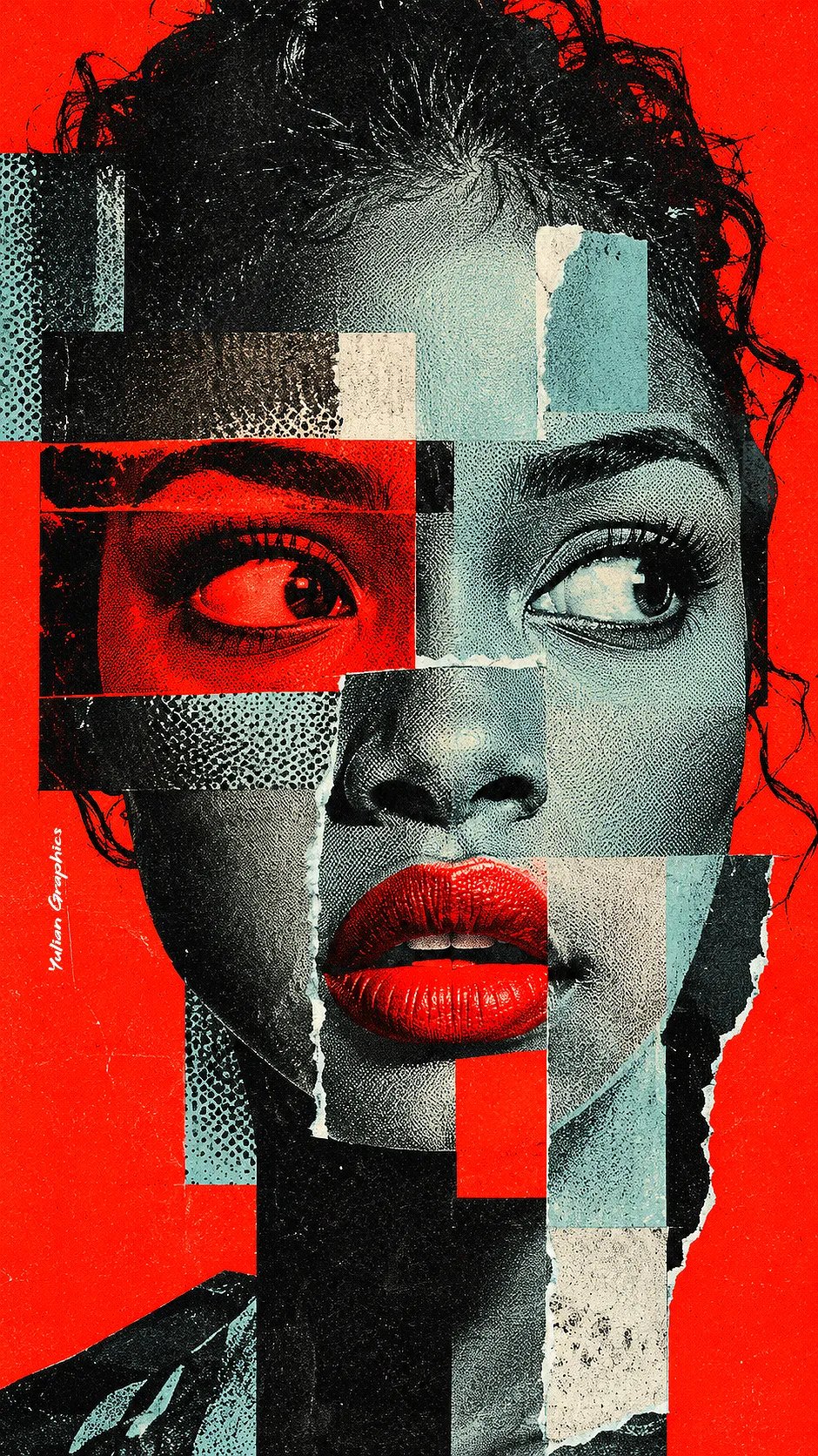 Constructivist Glitch-Collage Portrait Poster output 1