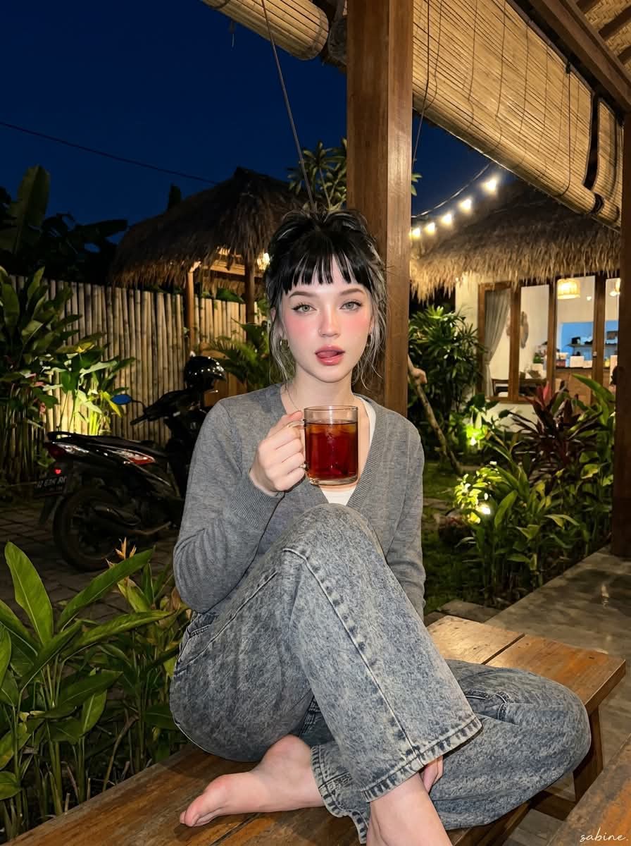 Candid Nighttime Portrait at a Rustic Tropical Café output 8