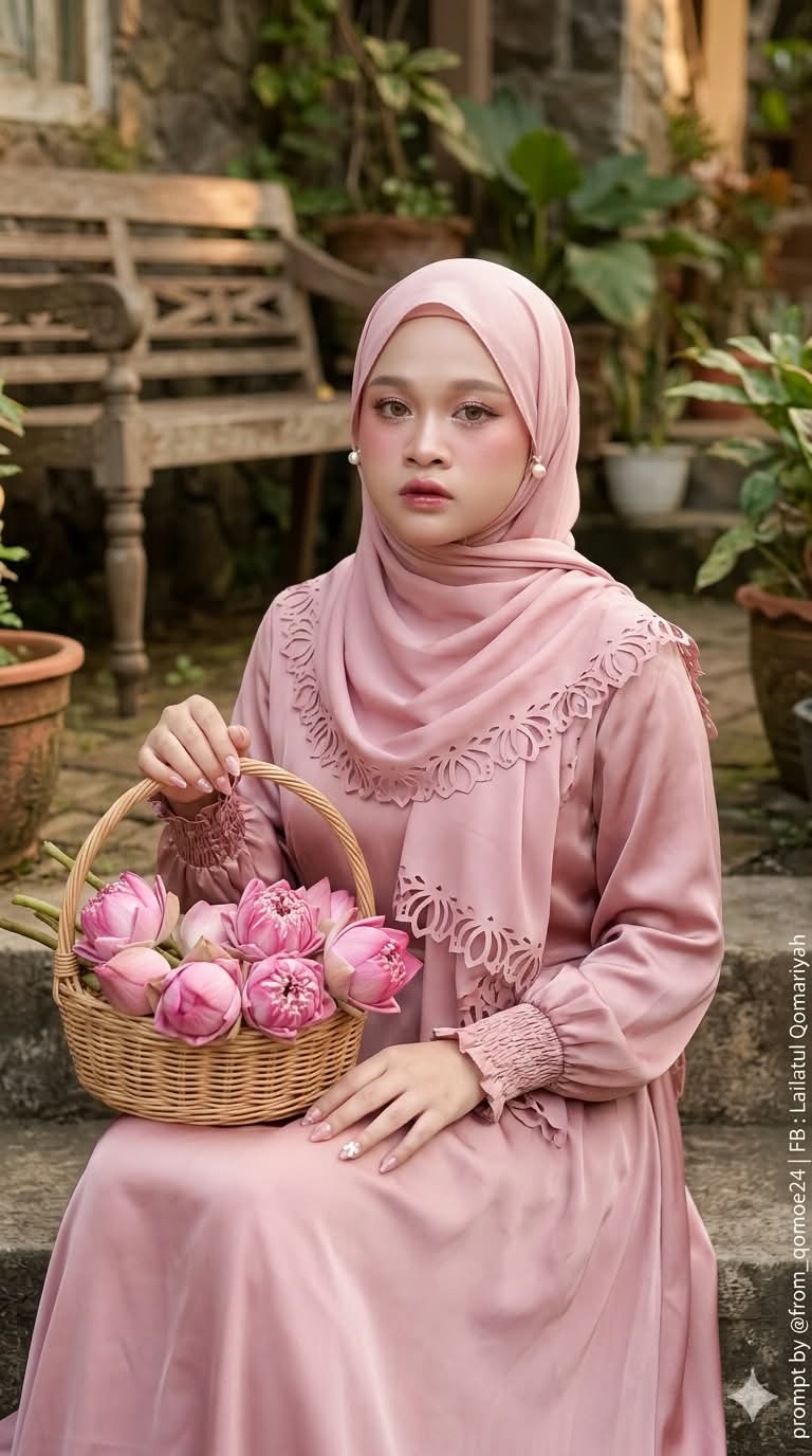 Golden-Hour Hijab Portrait with Lotus Flowers output 2