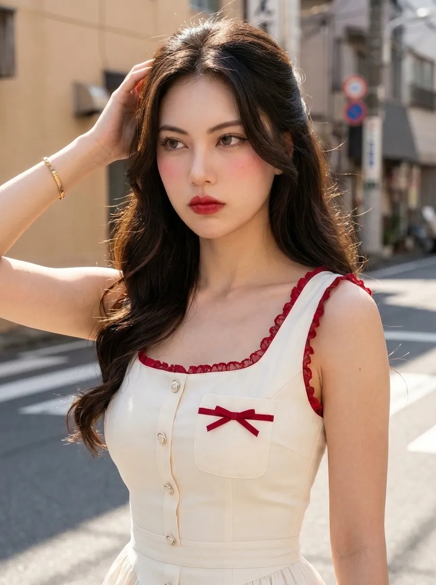 Sunlit Street Fashion Portrait in an Ivory Mini Dress output 3