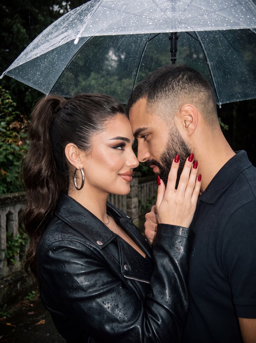 Nostalgic Rainy Couple Portrait