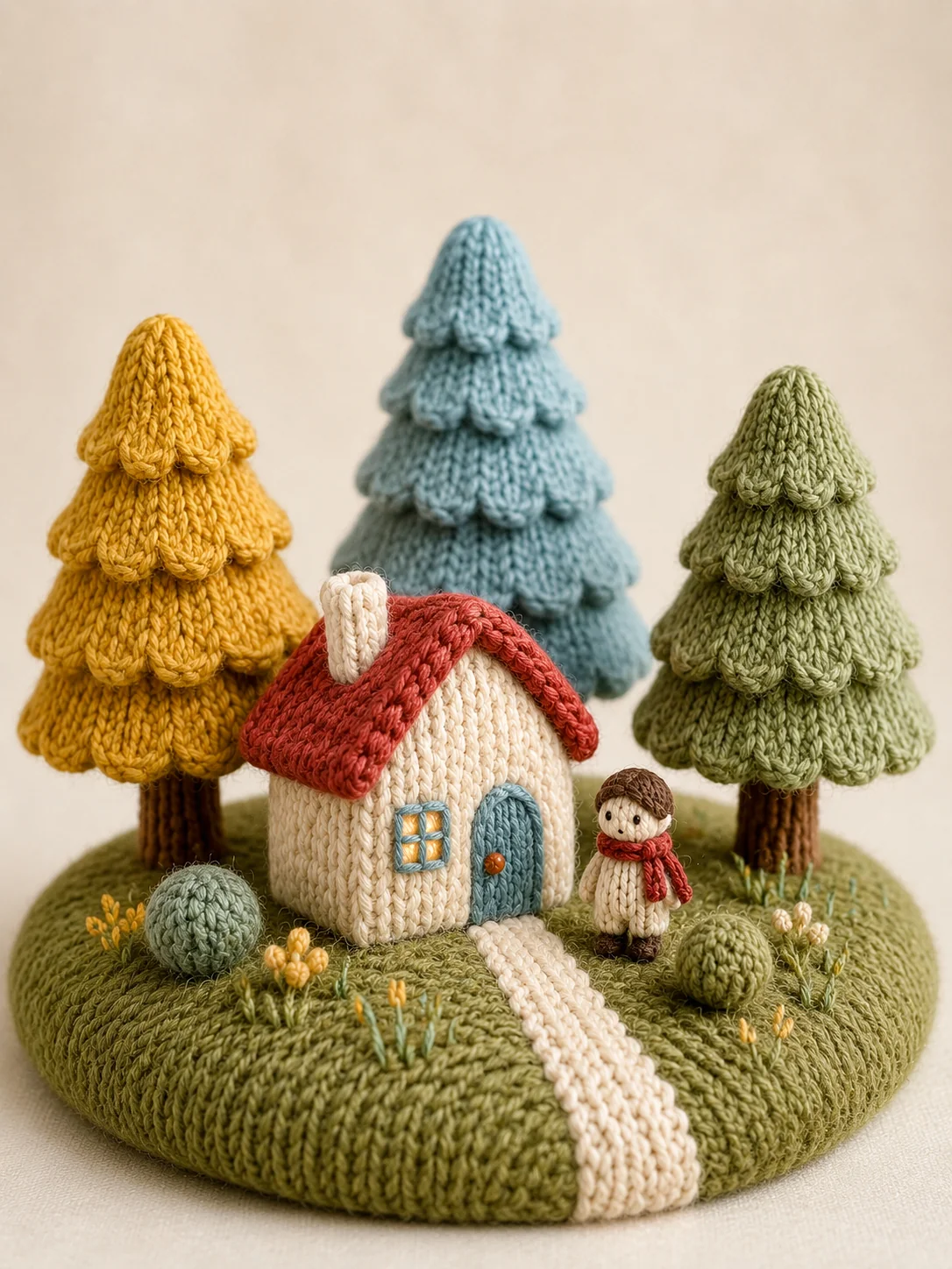 Cozy Knitted Forest Cabin Diorama