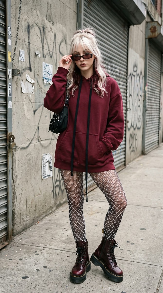 Burgundy Y2K Street-Style Portrait output 3