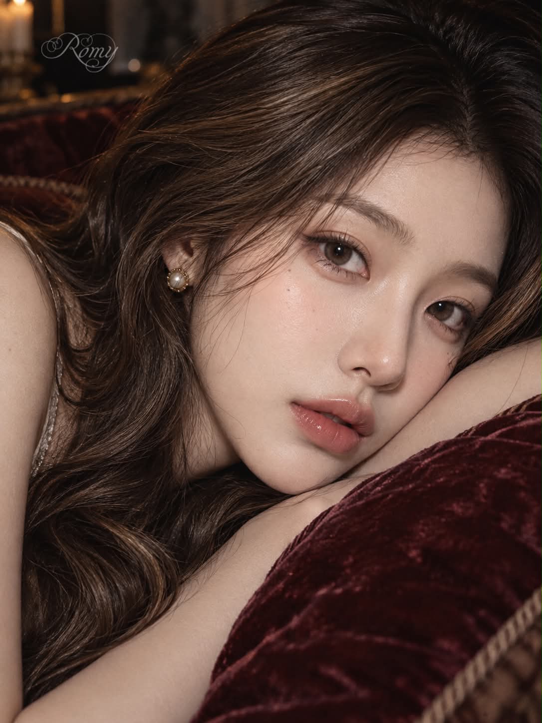 Velvet-Cushion Close-Up Portrait