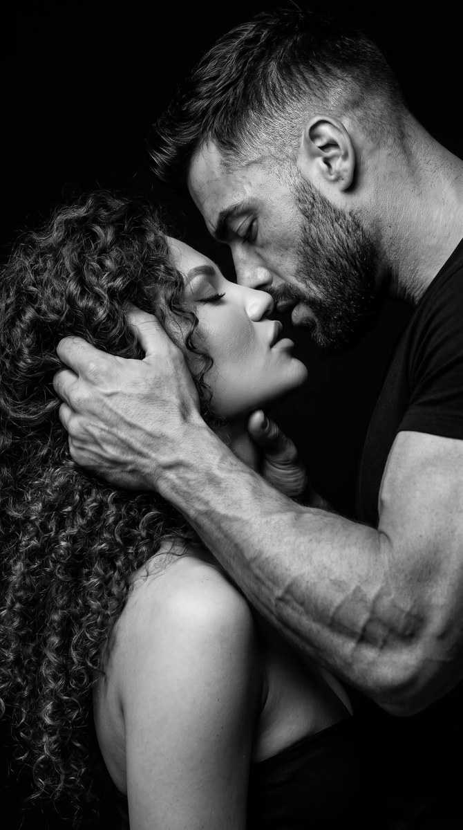 High-Contrast Black-and-White Couple Portrait