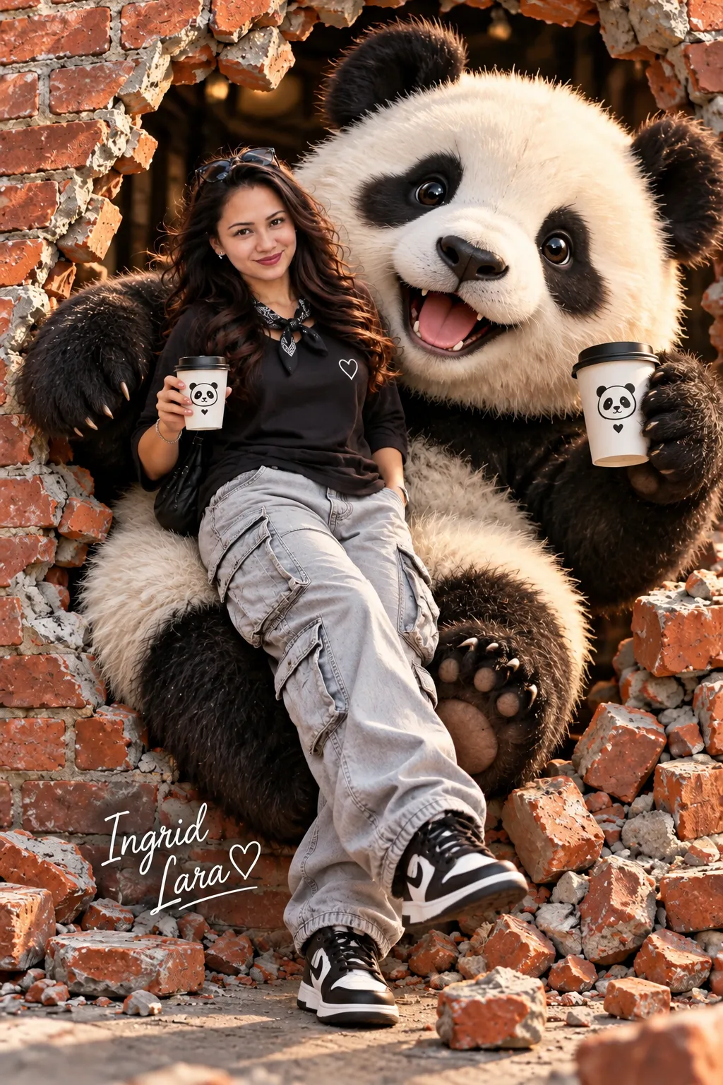 Cinematic Portrait with a Panda and Coffee