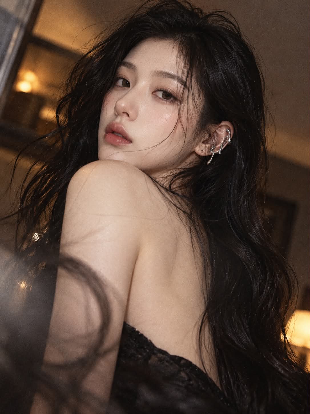Raven-Haired Woman in a Liquid-Silver Ear Cuff output 1