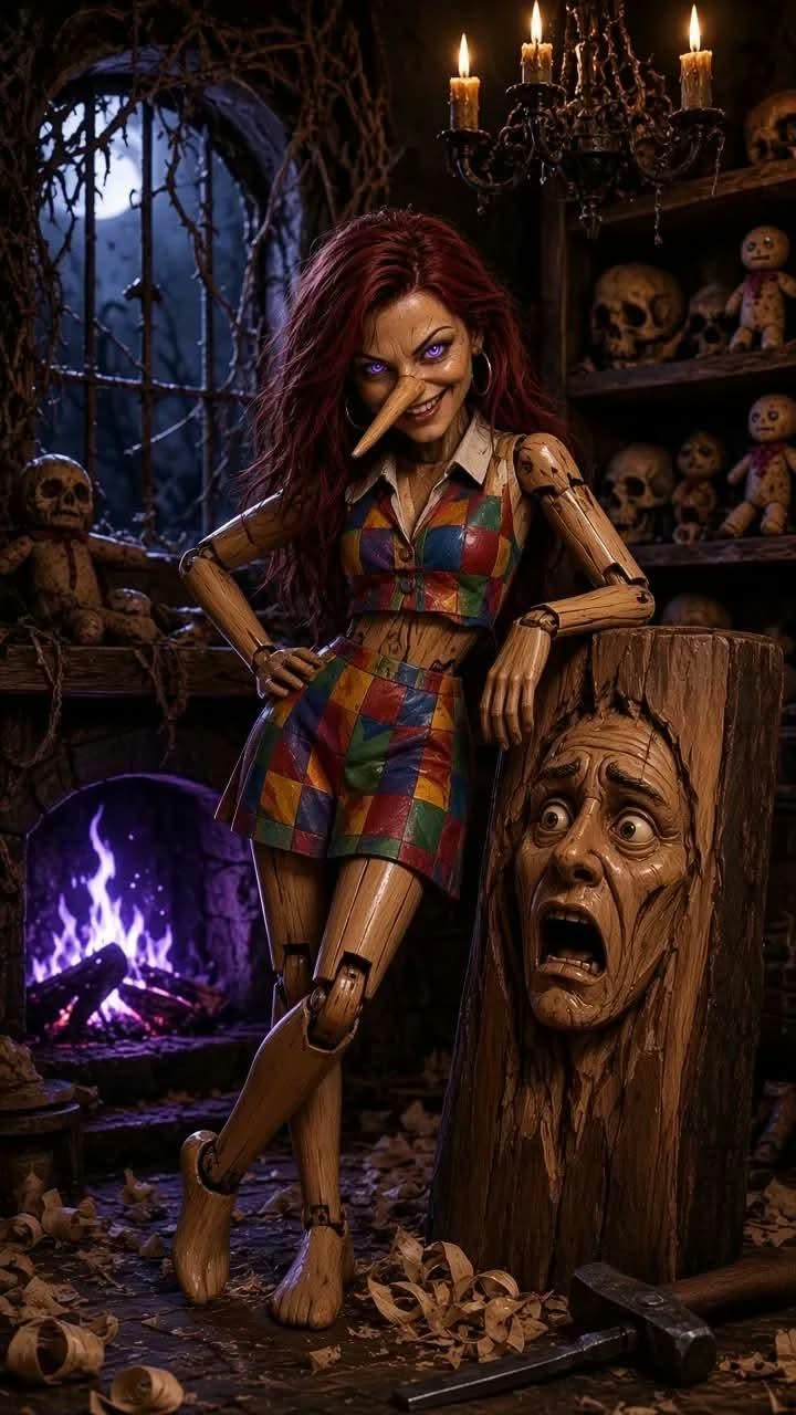 Evil Pinocchio Puppet in a Gothic Workshop