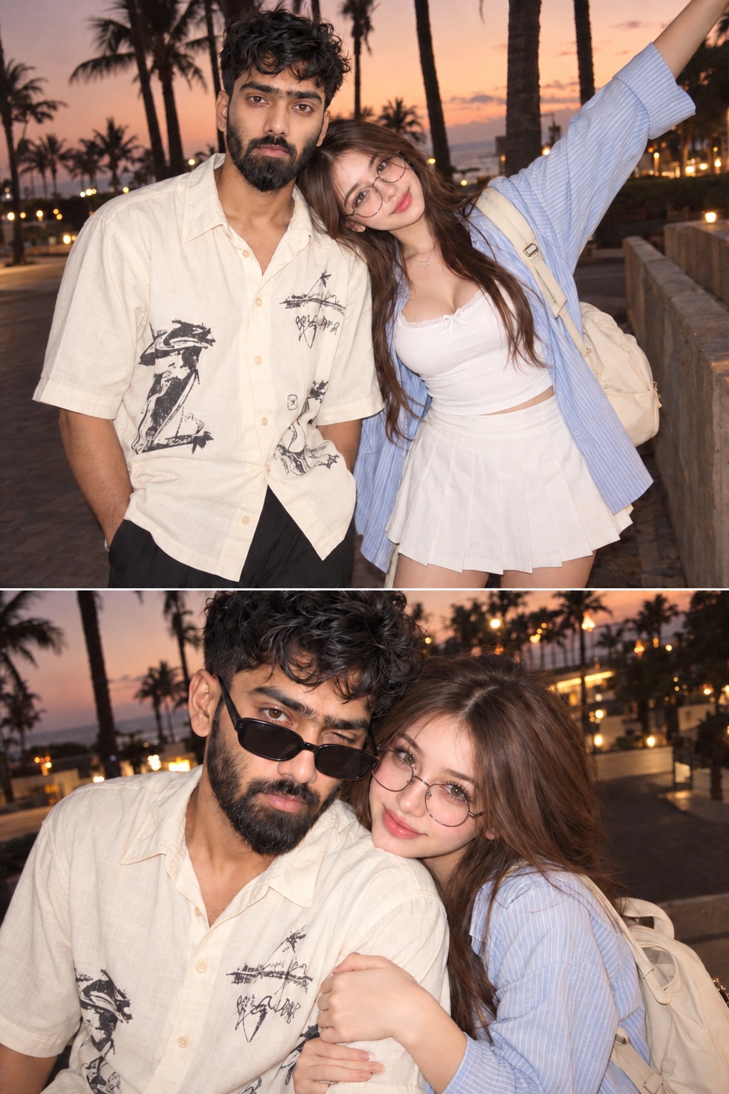 Sunset Palm-Promenade Couple Collage