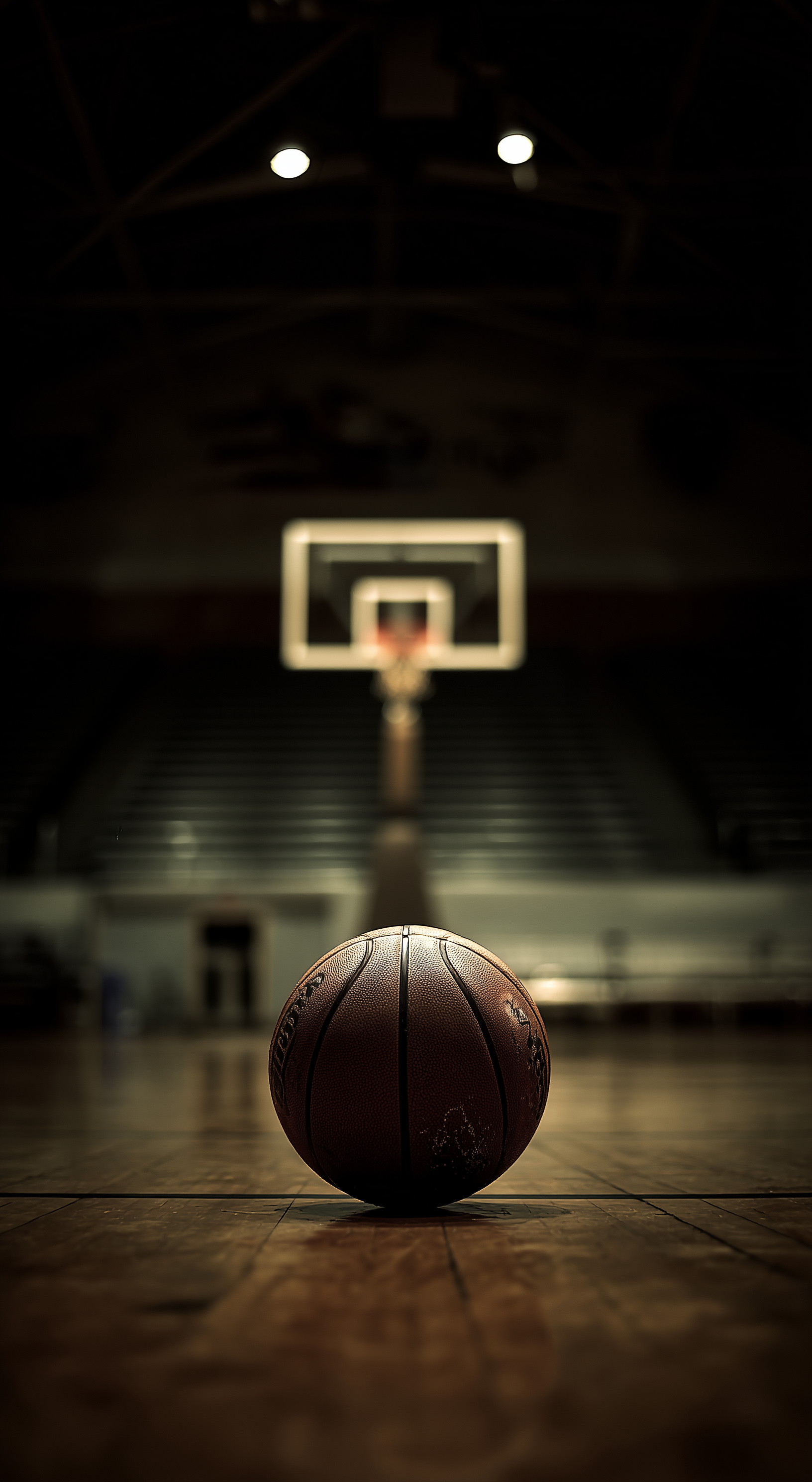 Atmospheric Basketball Scene in a Dim Indoor Gym
