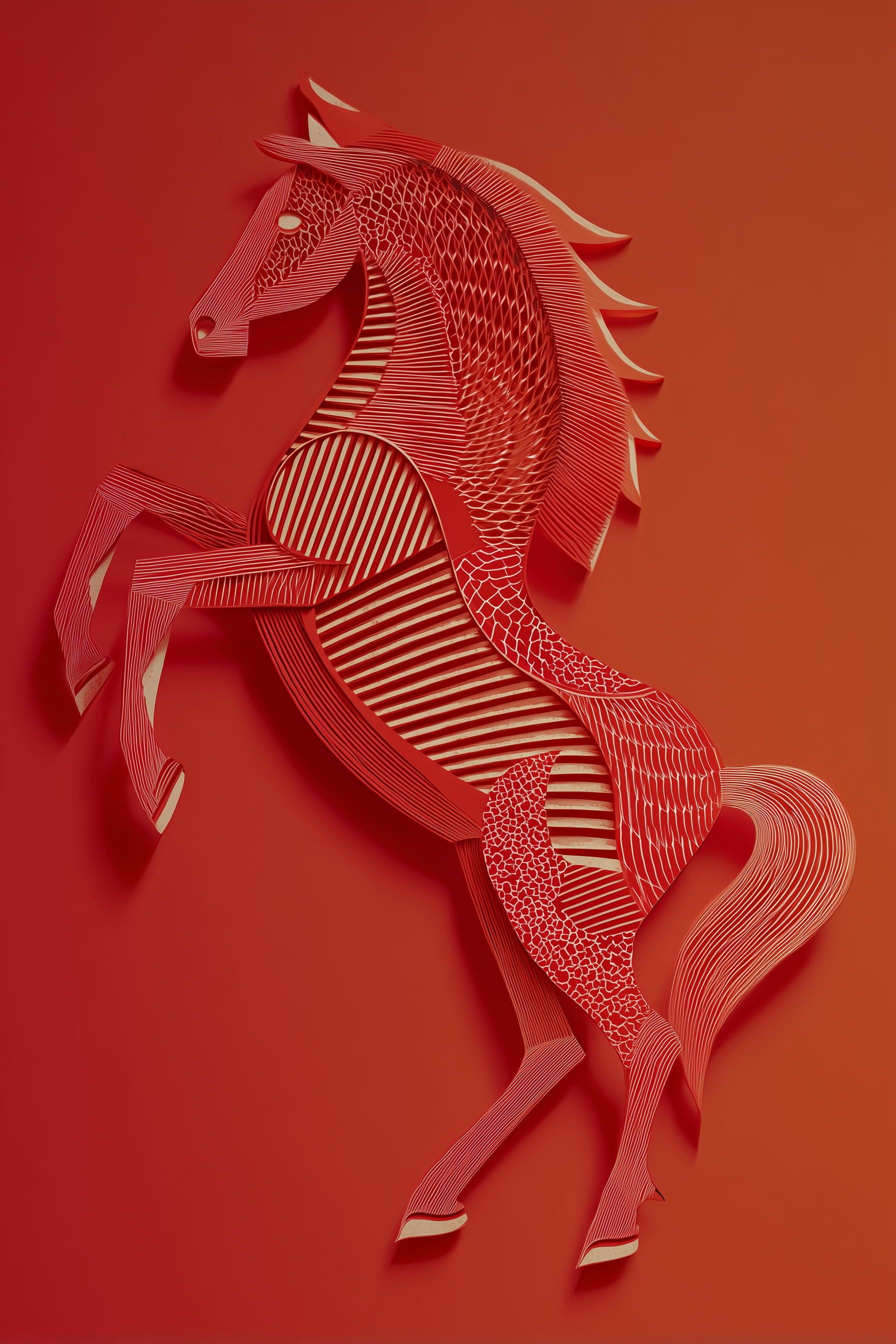 Geometric Red Paper-Cut Horse for Lunar New Year