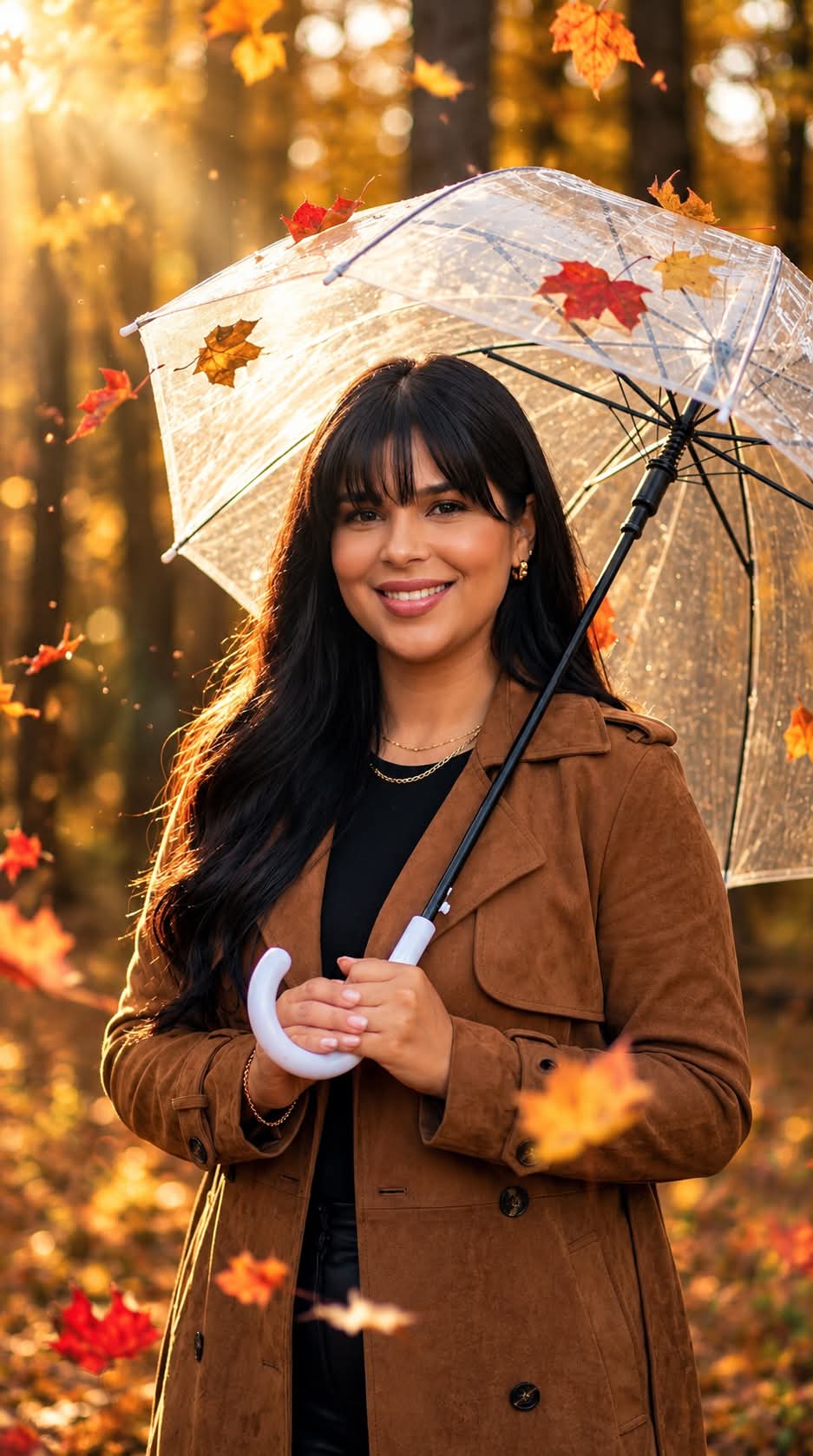 Autumn Fashion Portrait with a Transparent Umbrella output 1