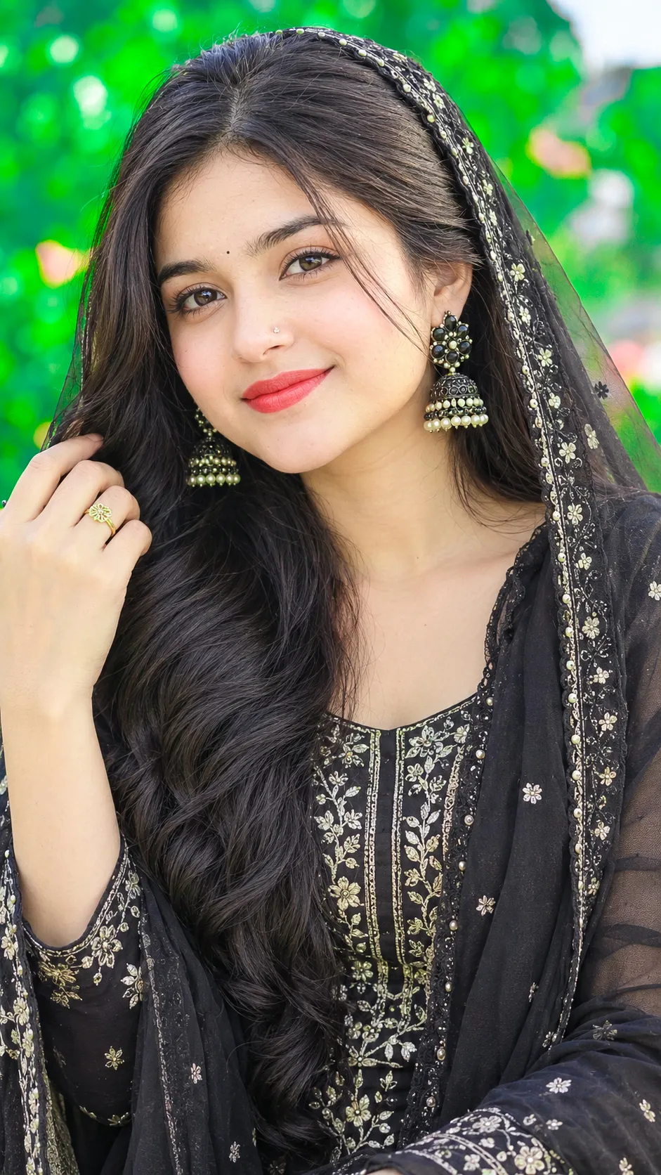 Photorealistic South Asian Woman in Black Traditional Attire