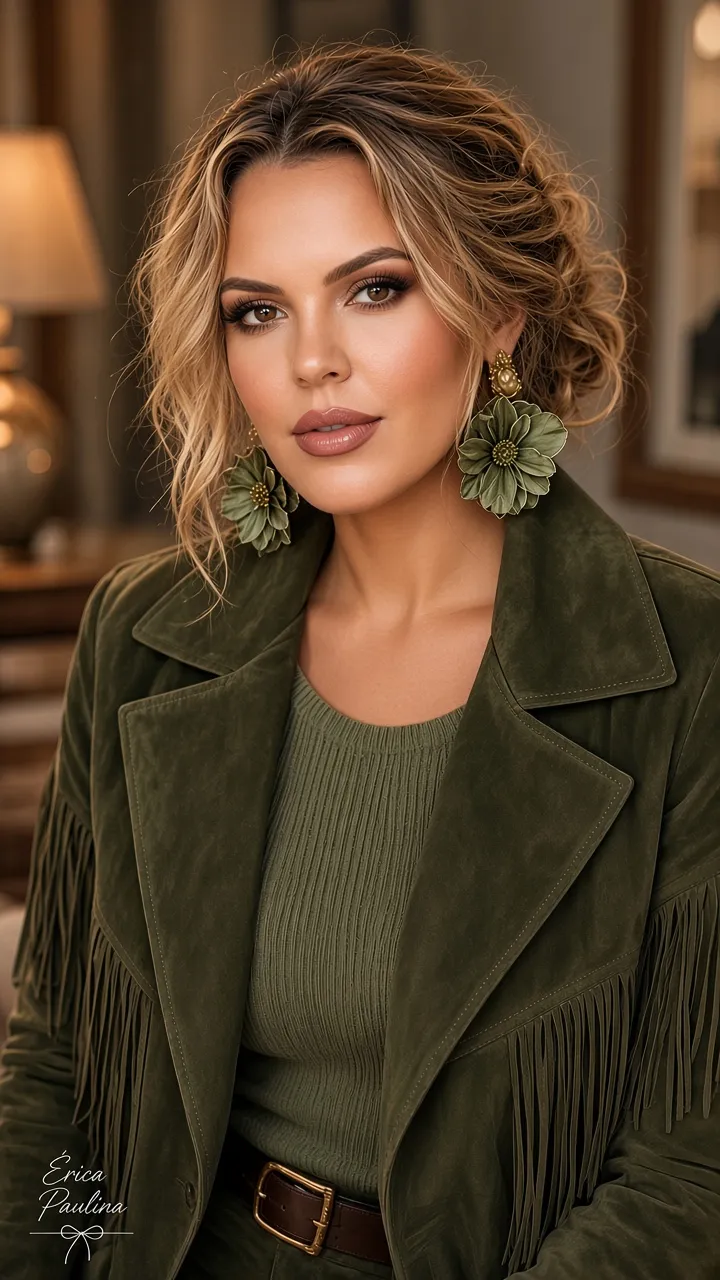 Olive Green Boho-Chic Editorial Portrait